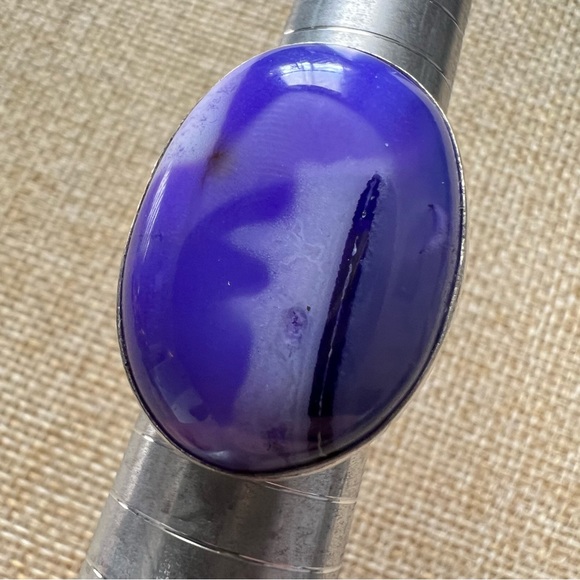 New Purple Agate Stone Crystal Quartz Silver Overlay Ring Size 8.5 - Picture 2 of 4